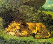 Eugene Delacroix Lion with a Rabbit oil